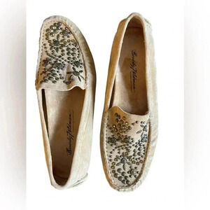 Beverly Feldman Tan Suede Studded Loafers 7.5
